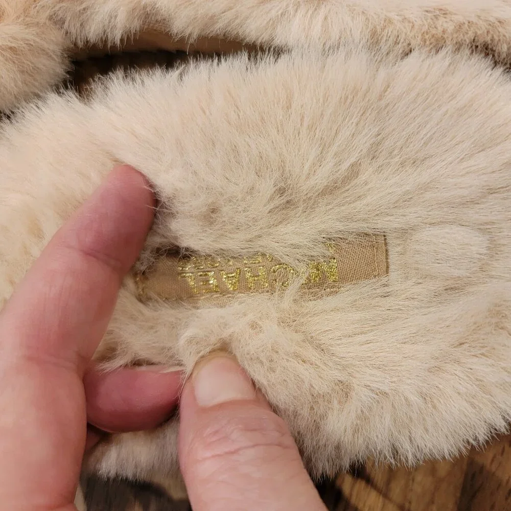 Michael Kors Scarlett Chain Cozy Faux Fur Slippers in camel multi color